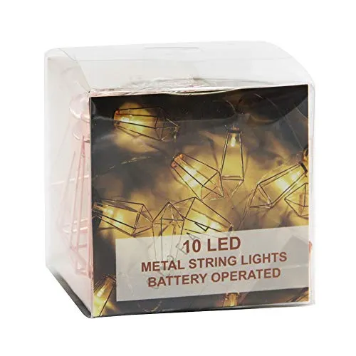 10 LED 6.6ft Diamond String Lights - Battery Operated - Geometric String Lights - Warm White - Rose Gold - 1 Pack