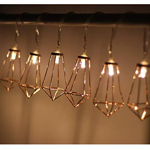 10 LED 6.6ft Diamond String Lights - Battery Operated - Geometric String Lights - Warm White - Rose Gold - 1 Pack