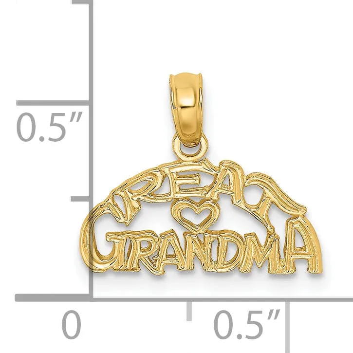 14K Yellow Gold Flat Back Polished Finish Script GREAT GRANDMA with Heart Charm Pendant