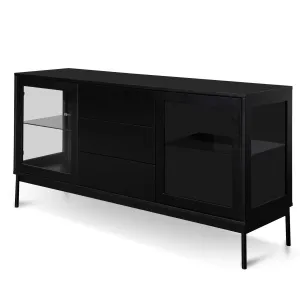 160cm Sideboard Unit - Black with Glass Door and Self