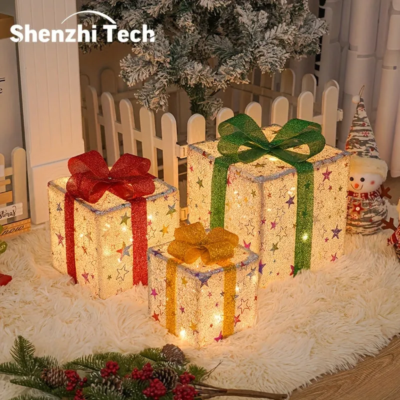 3 Pcs Battery-Powered Dimmable Shenzhi Tech LED Gift Box Lights, DIY Night Light for Christmas New Years Day