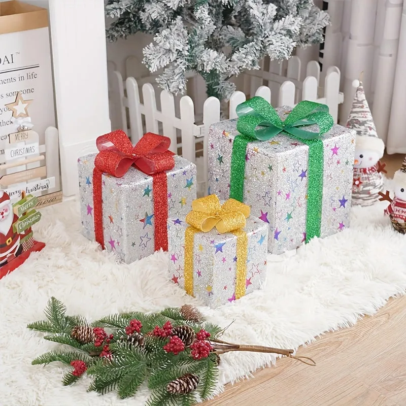 3 Pcs Battery-Powered Dimmable Shenzhi Tech LED Gift Box Lights, DIY Night Light for Christmas New Years Day