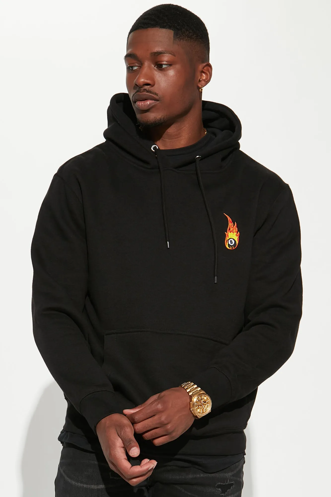 8 Ball Embroidered Hoodie - Black