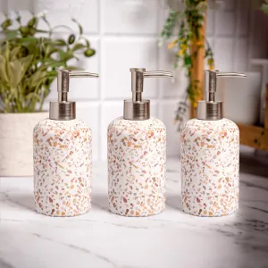 Anko Terrazzo Soap Dispenser - Set of 3| Stylish Bathroom Accessory with Terrazzo Design | 18cm Height, Pink Color