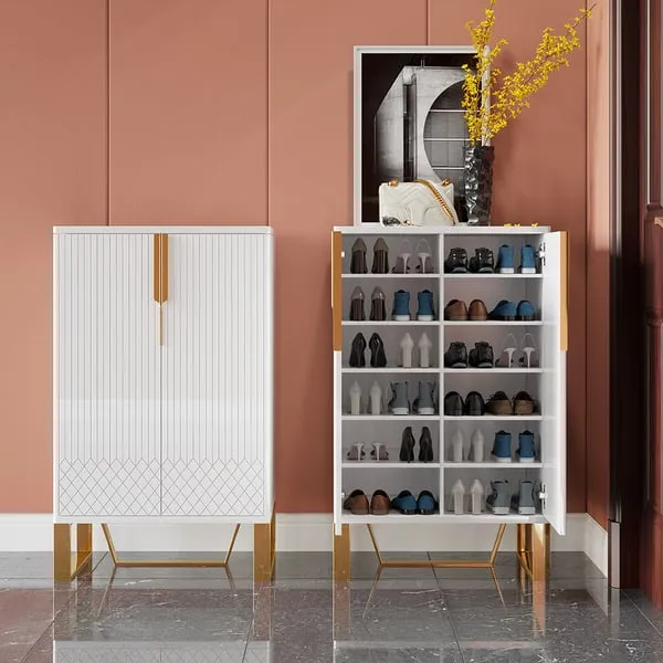 Aro White Modern Shoe Cabinet with Doors Entryway Cabinet for Shoes