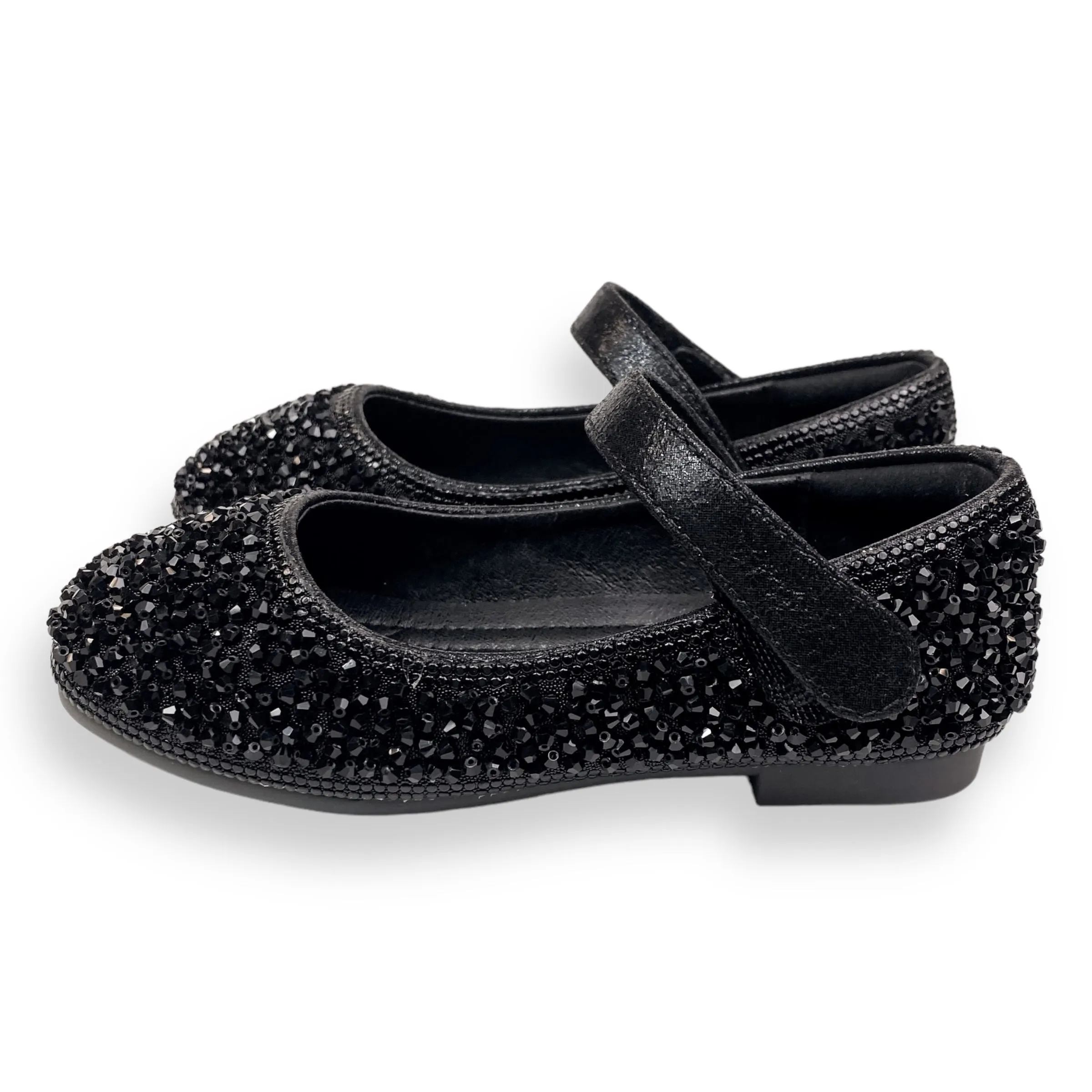 Bead Stone Flat Shoes -Black