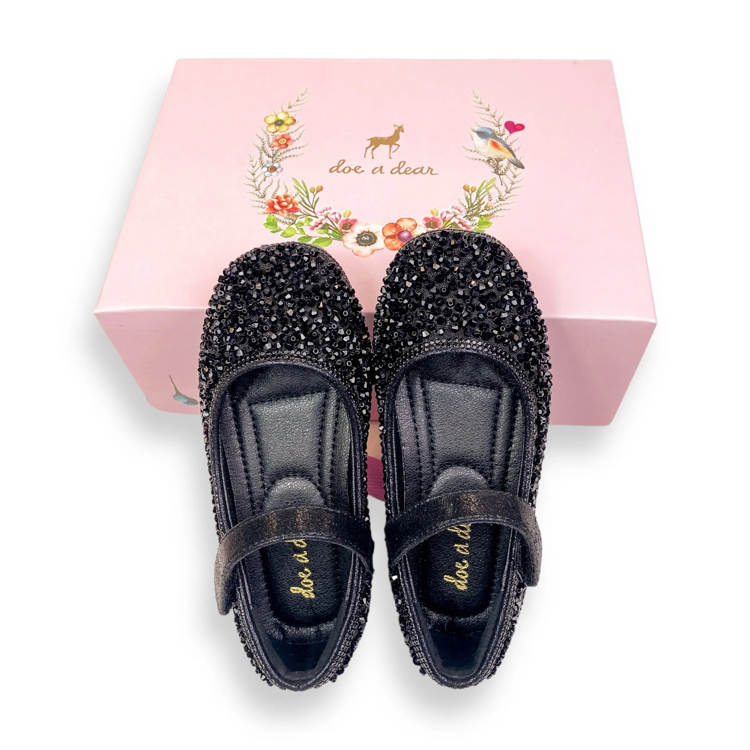 Bead Stone Flat Shoes -Black