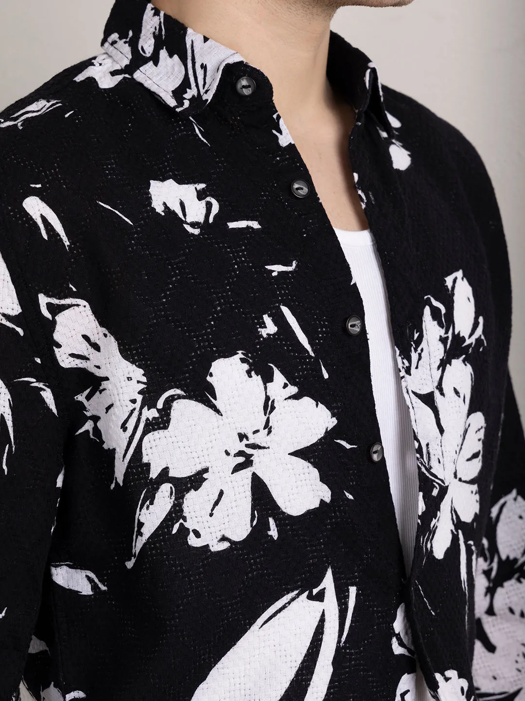 Black Floral Printed Overshirt