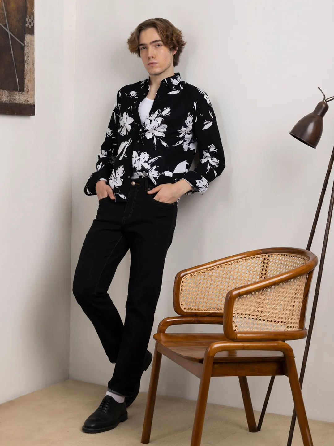 Black Floral Printed Overshirt