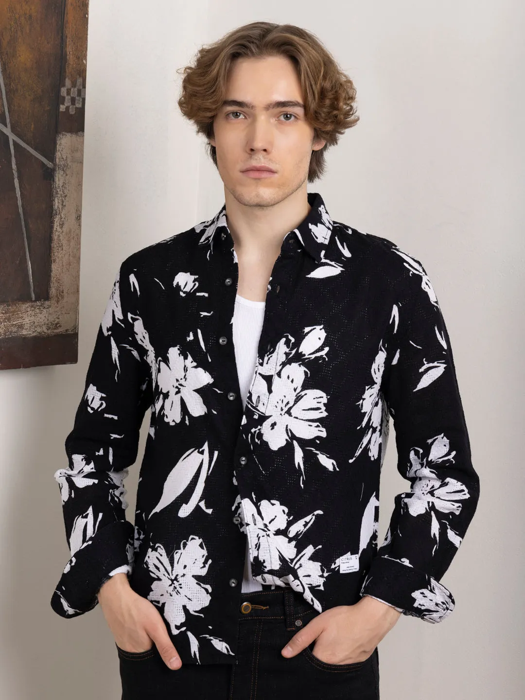 Black Floral Printed Overshirt