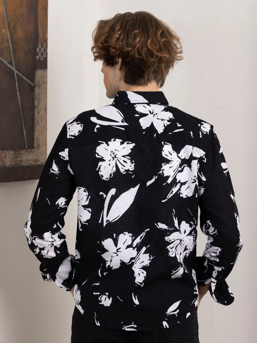 Black Floral Printed Overshirt