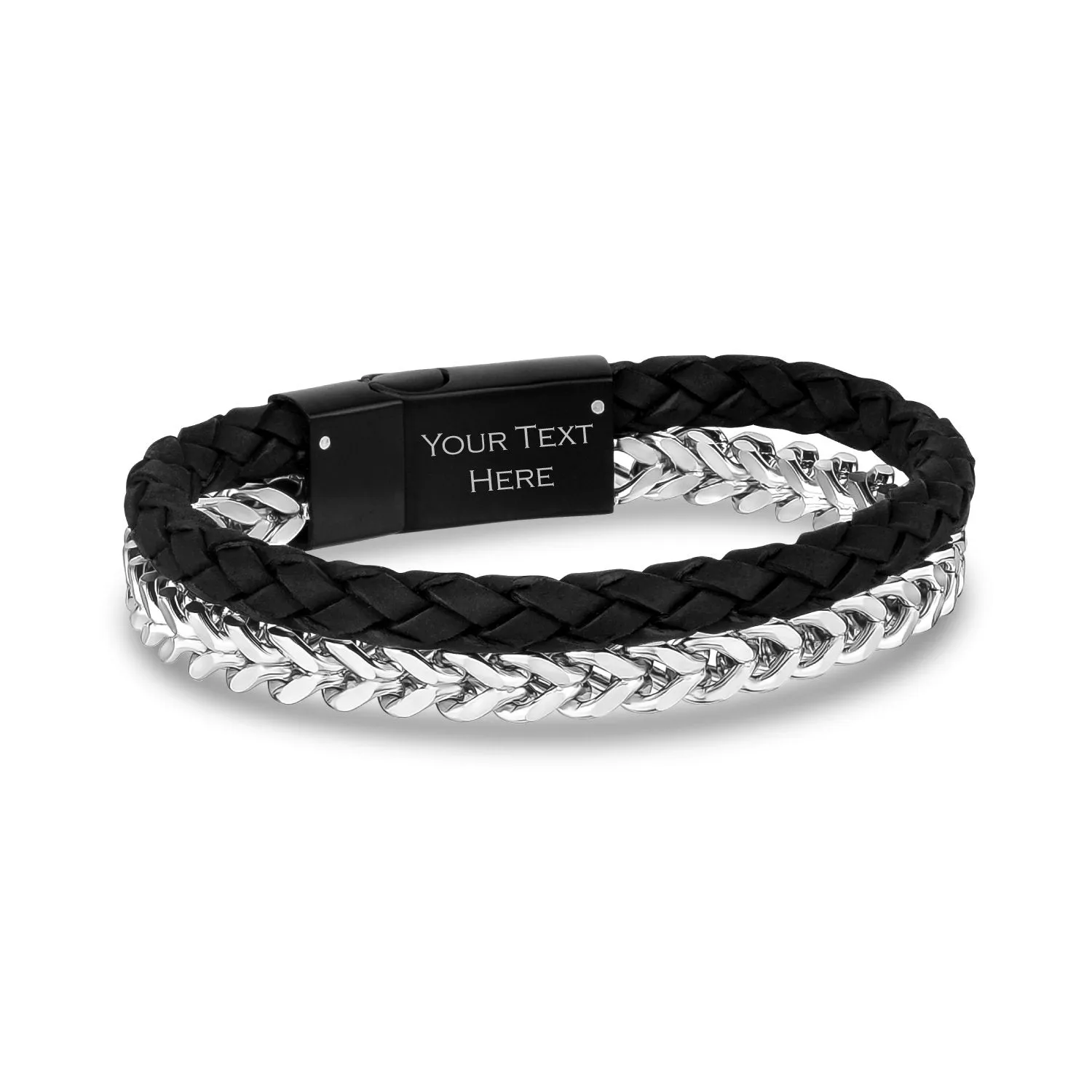 Black Leather Franco Link Bracelet