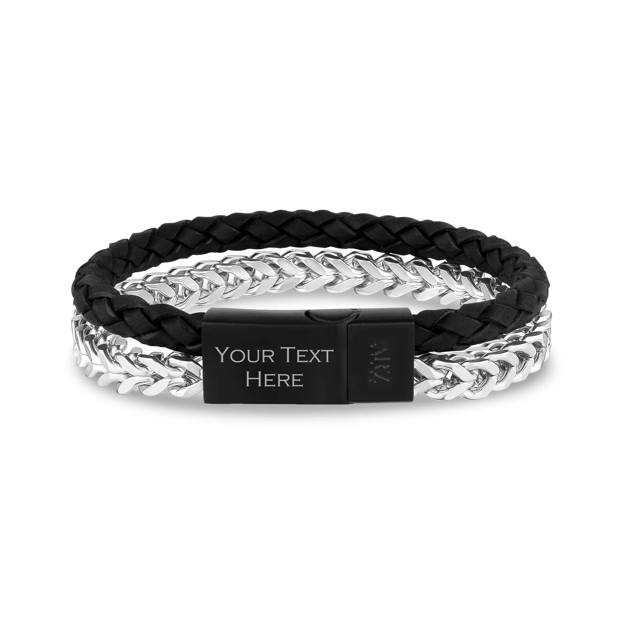 Black Leather Franco Link Bracelet