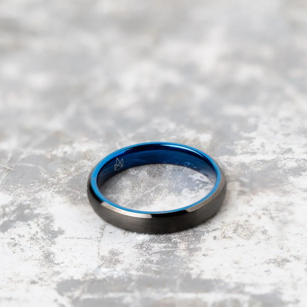 Black Tungsten Ring - Blue EMBR - 4MM