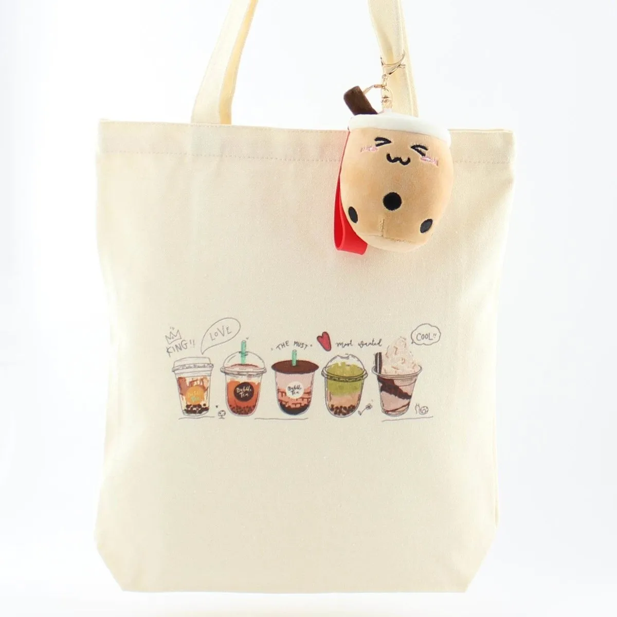 Bubble Tea Tote Bag and Boba Plush Keychain