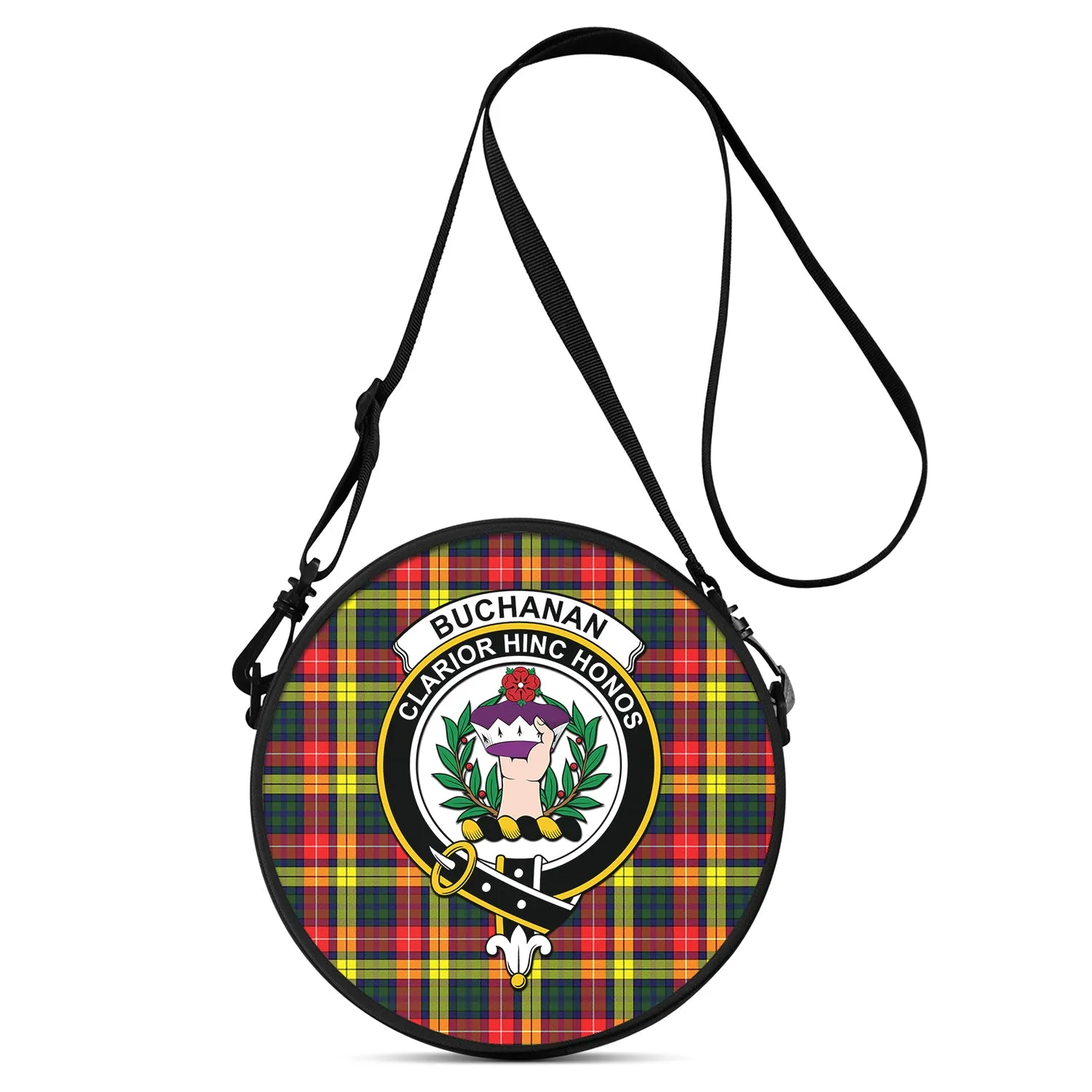 Buchanan Modern Tartan Round Satchel Bags with Family Crest