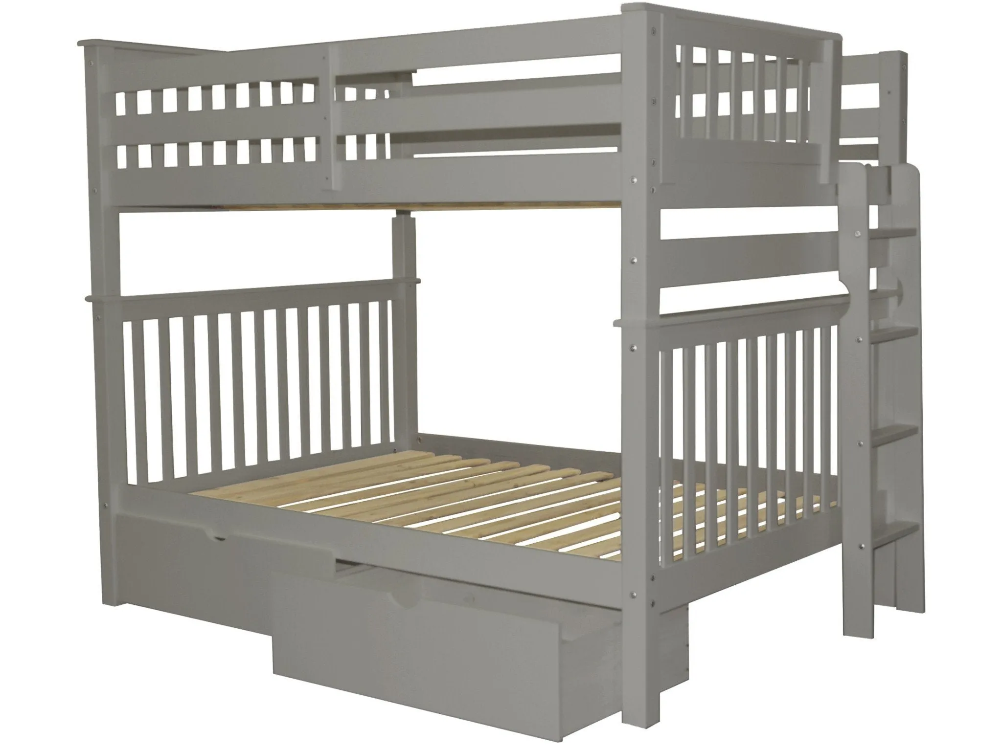 Bunk Beds Full over Full End Ladder Gray   Drawers