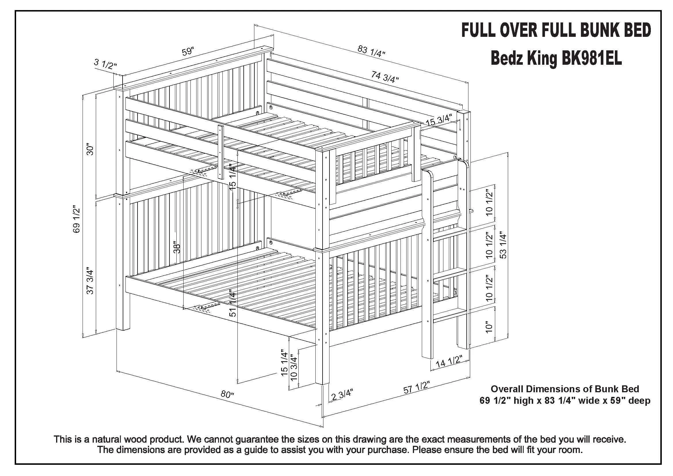 Bunk Beds Full over Full End Ladder Gray   Drawers