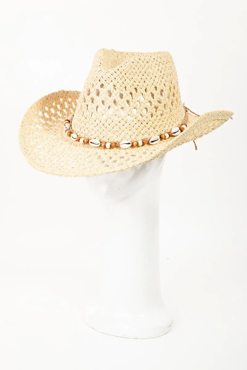 Cowrie Shell Beaded String Straw Hat