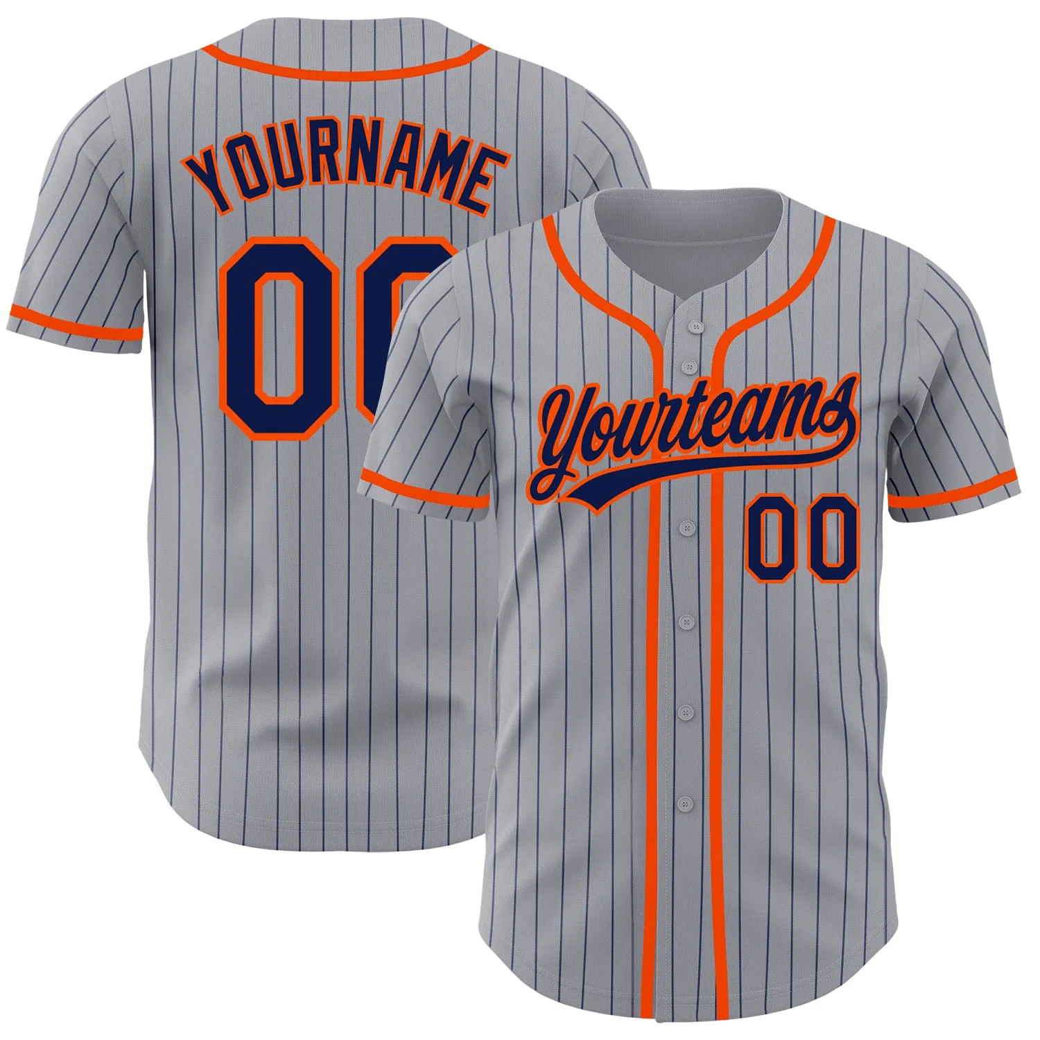 Custom Gray Navy Pinstripe Orange Authentic Baseball Jersey