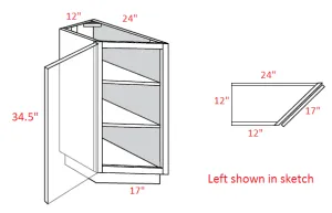 EB10-BTC2412L Elegant White Assembled 12" Angle Base Cabinet