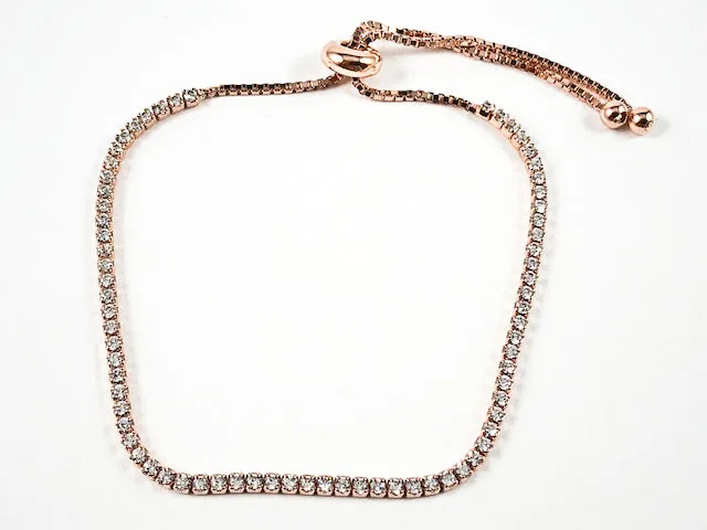 Elegant Classic Thin CZ Draw String Pink Gold Tone Silver Bracelet