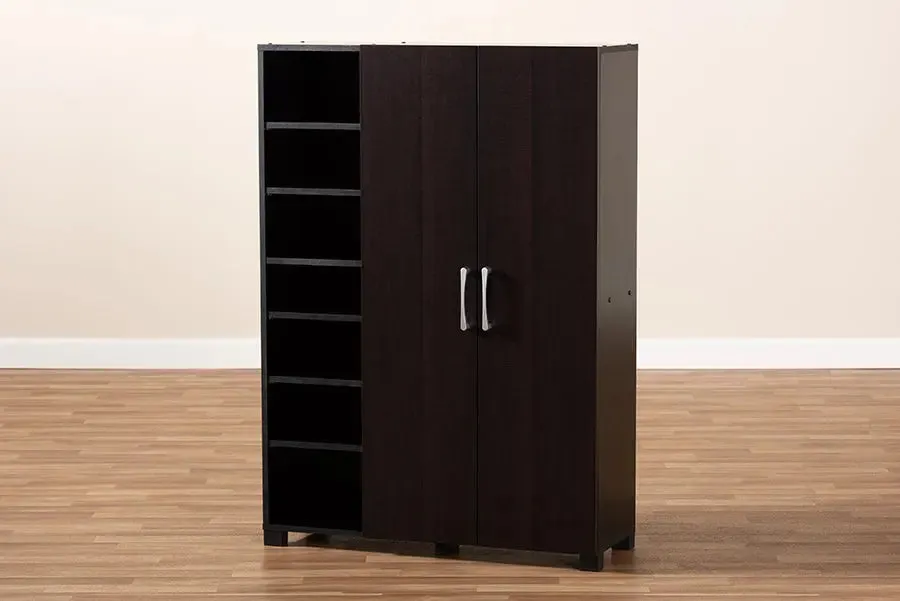 Emory Wenge Dark Brown Finished 2-Door Wood Entryway Shoe Storage Cabinet w/Open Shelves