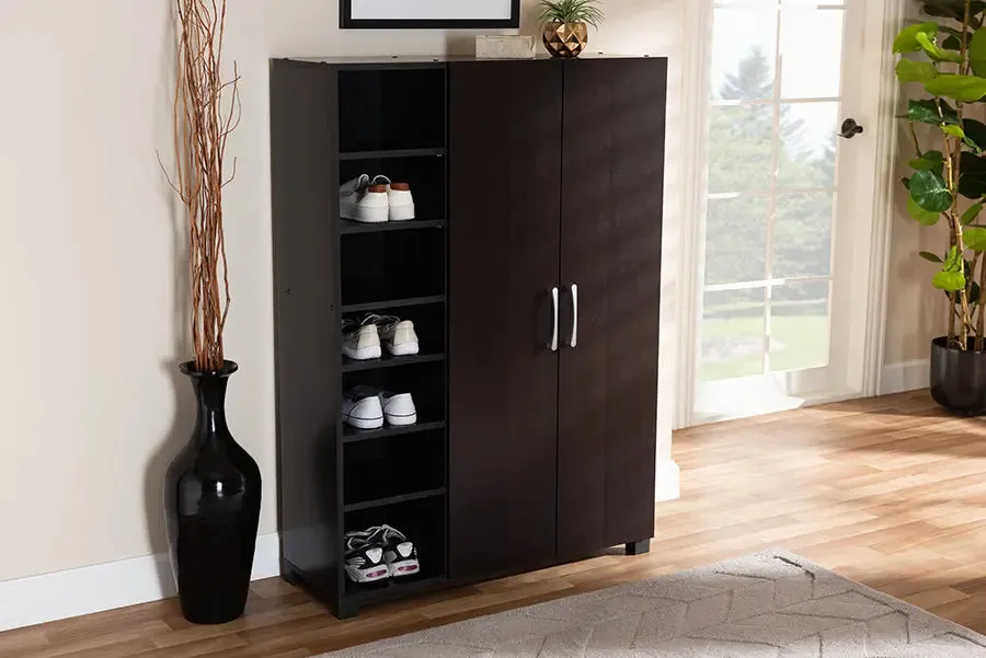 Emory Wenge Dark Brown Finished 2-Door Wood Entryway Shoe Storage Cabinet w/Open Shelves