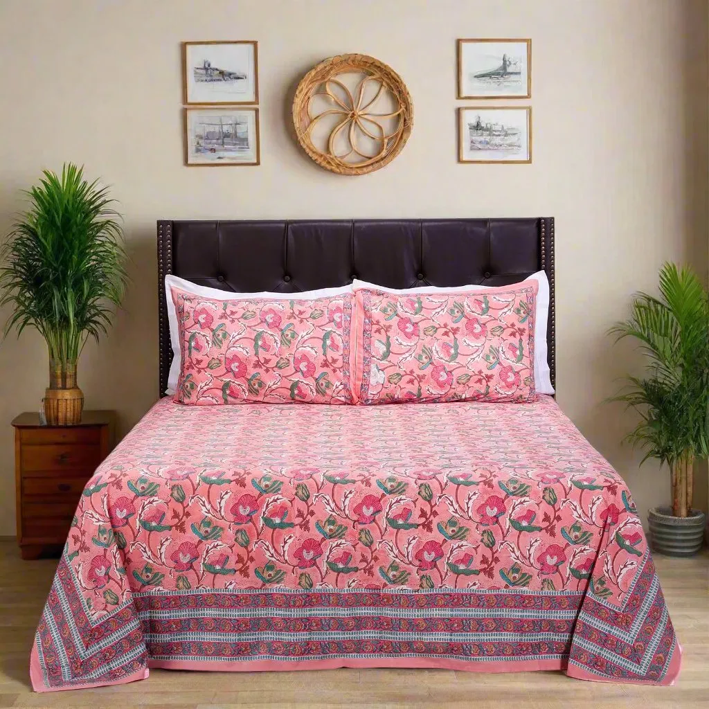 Fariza Flower Garden Pink Cotton  Bedsheet