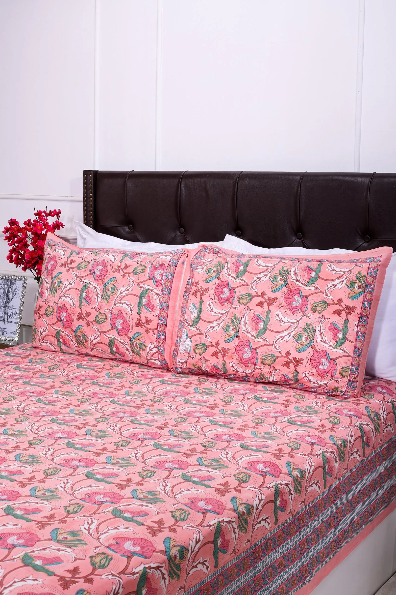 Fariza Flower Garden Pink Cotton  Bedsheet