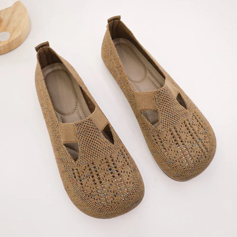 Flexible and Breathable Thin Knitted Ballerina Flats