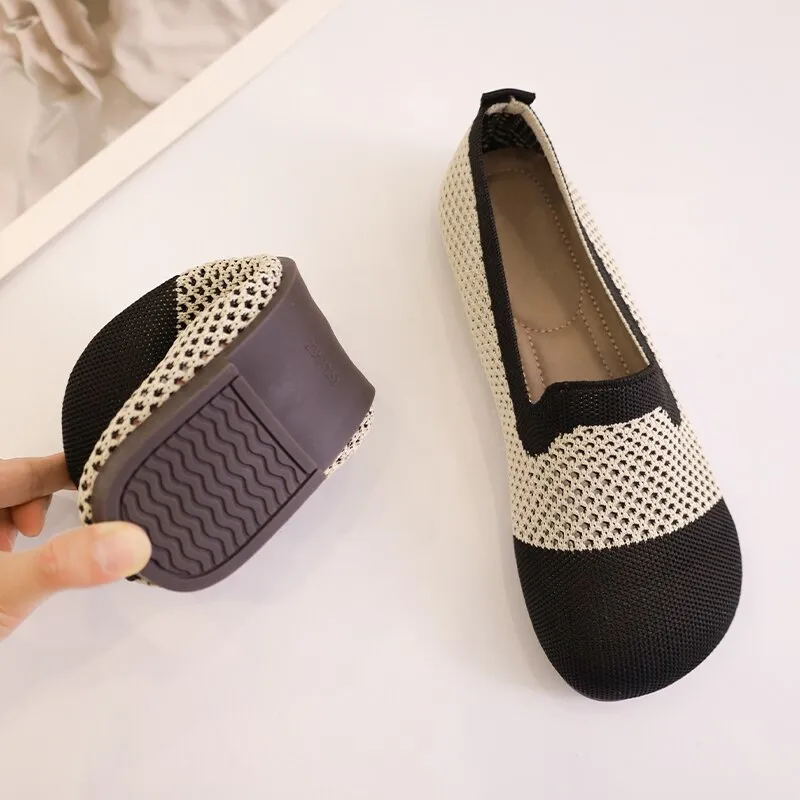 Flexible and Breathable Thin Knitted Ballerina Flats