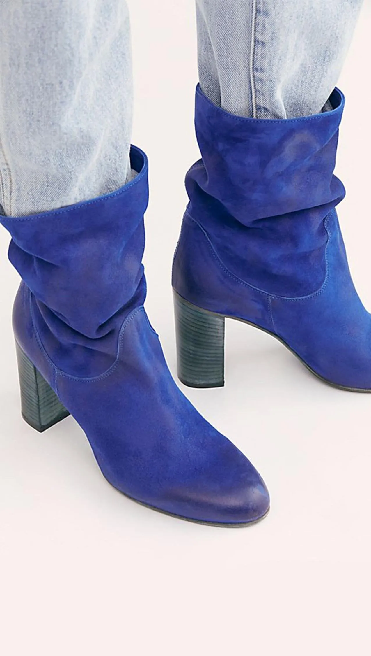 Free People Dakota Leather & Suede Heel Boot Cobalt Blue