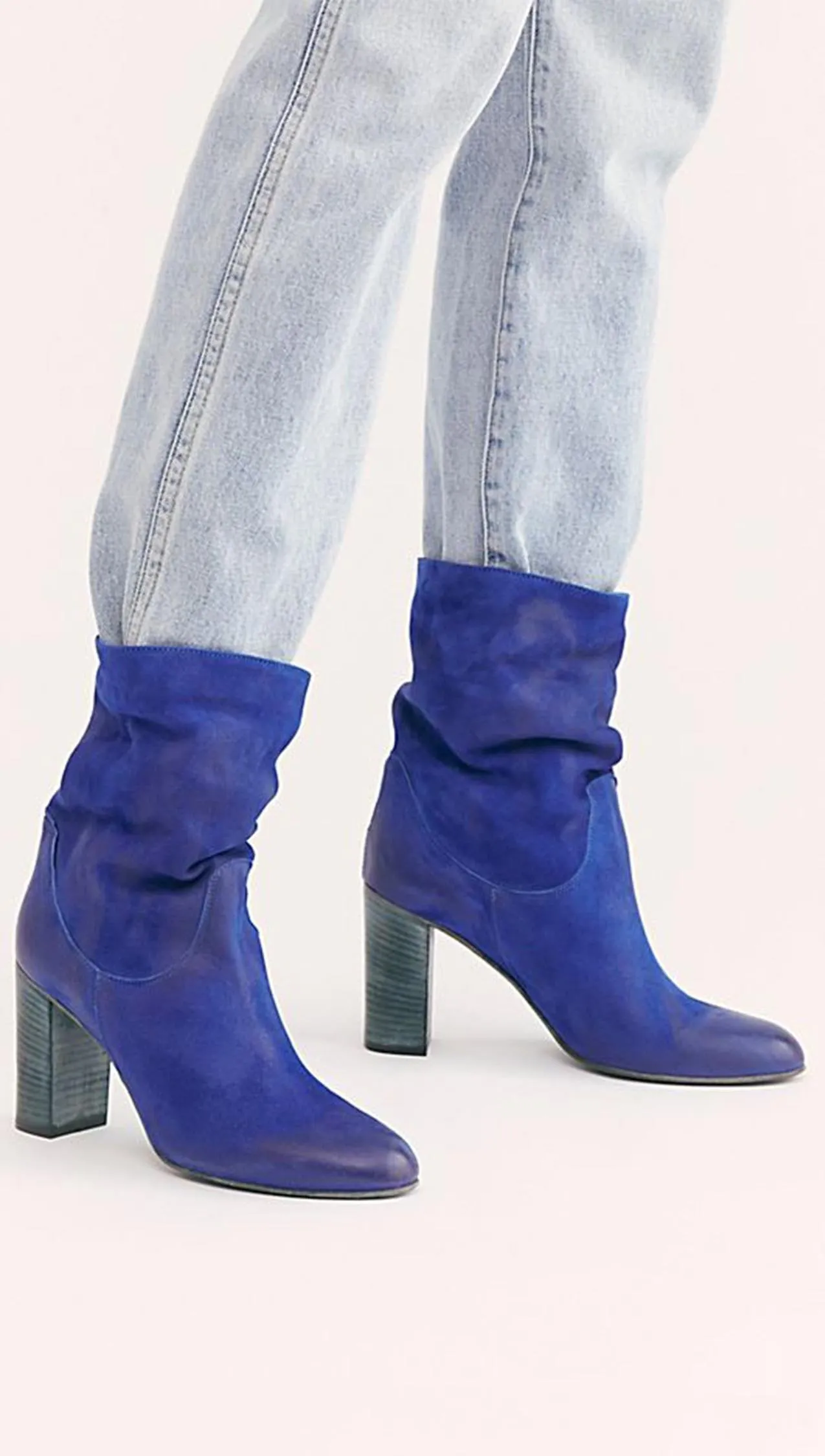 Free People Dakota Leather & Suede Heel Boot Cobalt Blue