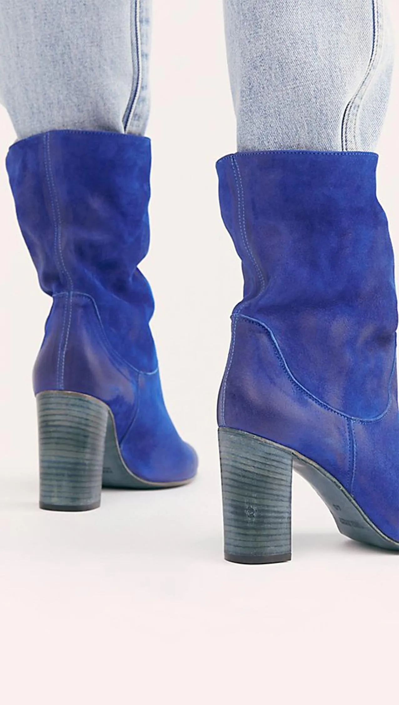 Free People Dakota Leather & Suede Heel Boot Cobalt Blue