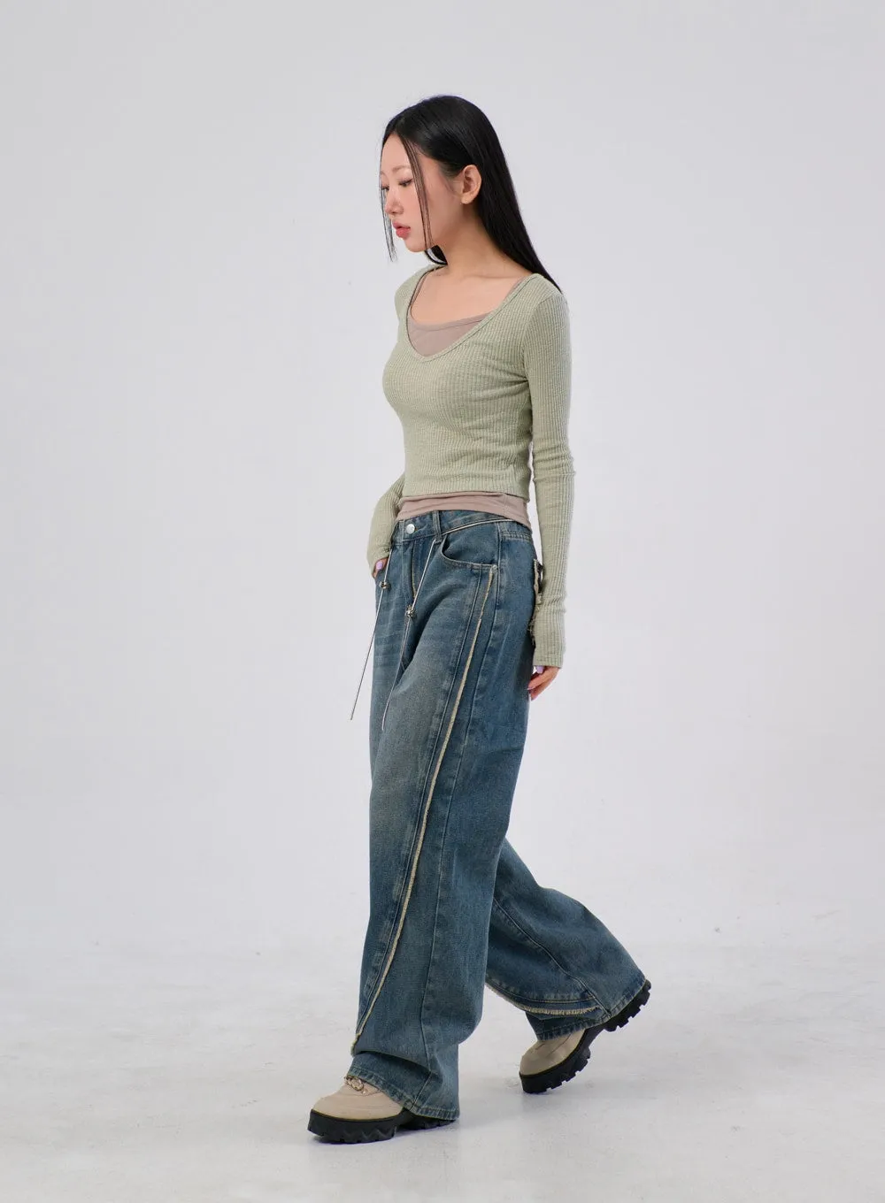 Fringe Wide Leg Jeans IA304