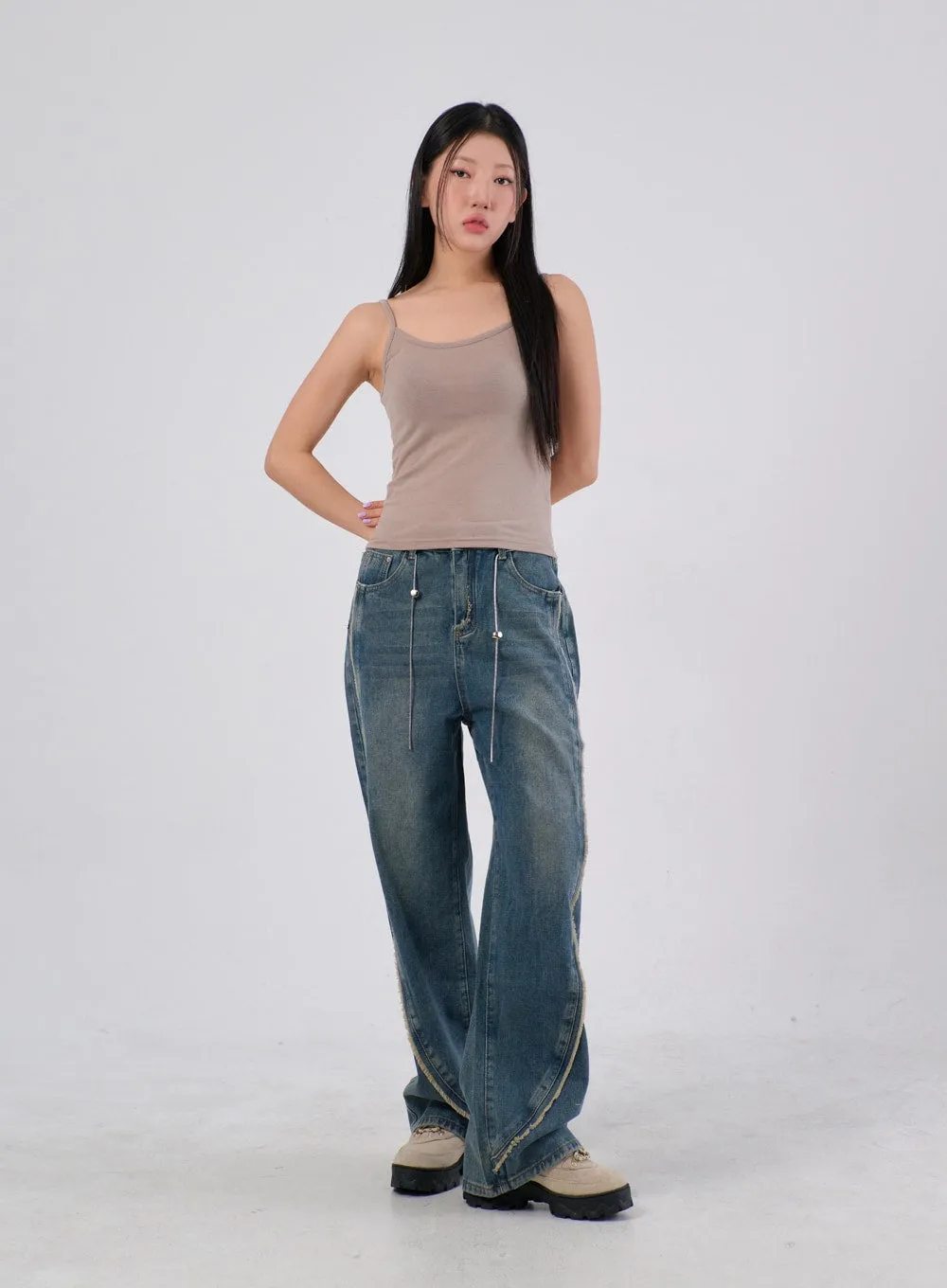 Fringe Wide Leg Jeans IA304