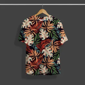 Full Printed Floral Leaf Design T-Shirt