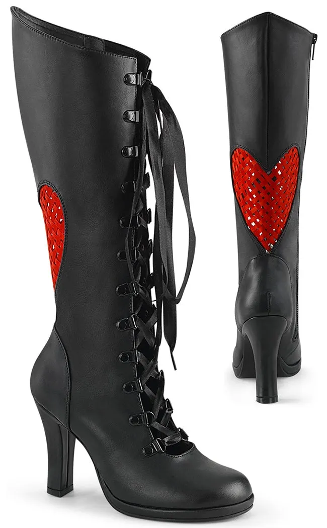 GLAM-243 Black Heart Knee High Boots