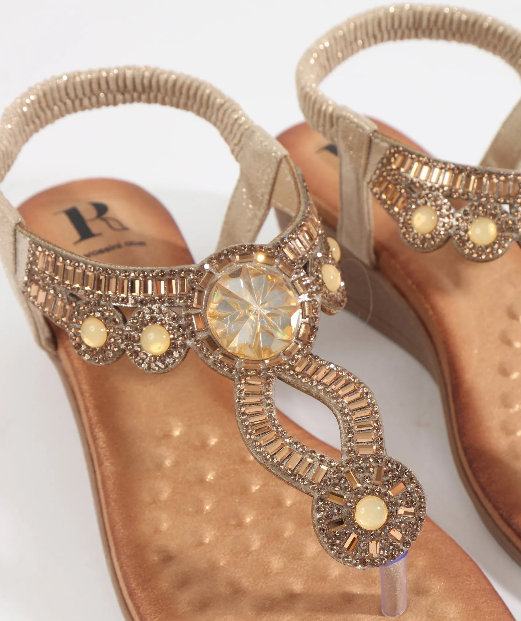 Gold Wedged Heel Sandal with Embellished Jewels