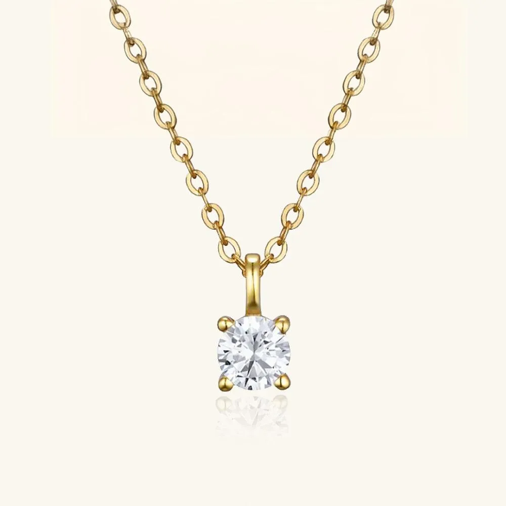 Golden Moissanite Four Prong Necklace 0.5CT