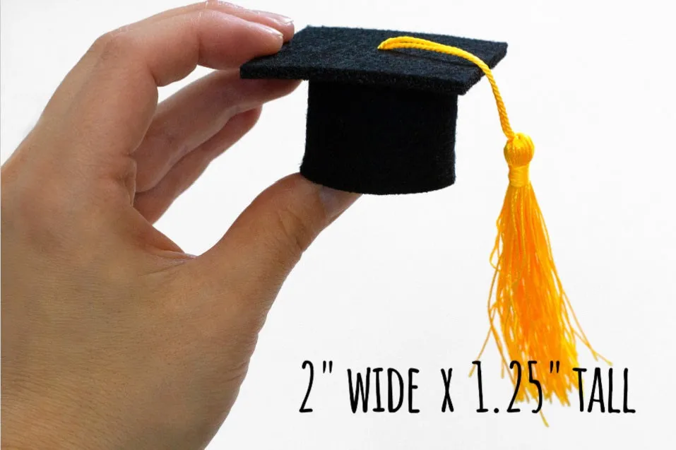 Graduation Cap Felt Garland- Red Gray White with GOLD tassels