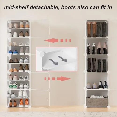 Homeland Plastic Shoe Rack - 10-White DIY Shoe Rack Organizer/Multi-Purpose Shoe Storage Cabinet with Door Expandable Portable and Folding Shoe Rack (10 Layer White)