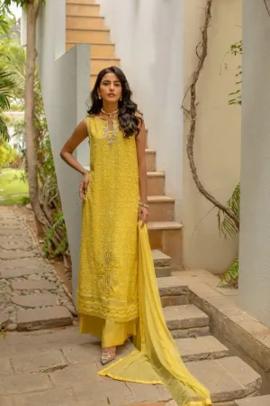 Insia Sohail - Golden Yellow - 3 Piece - Chiffon