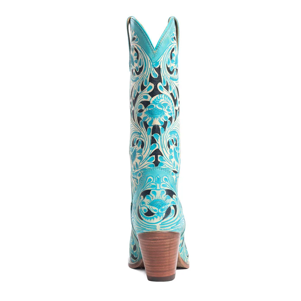 Kasiopeah Hand-tooled Boots in Turquoise