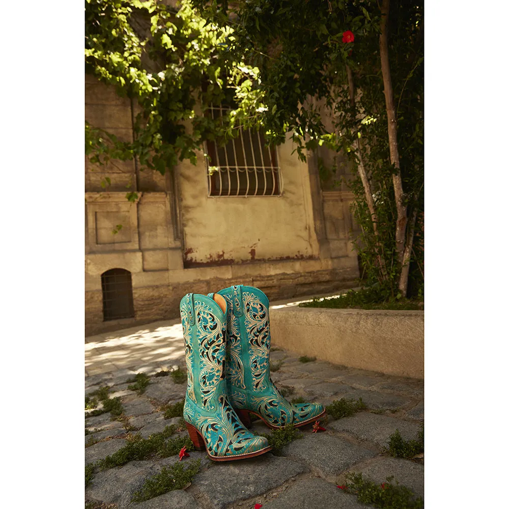 Kasiopeah Hand-tooled Boots in Turquoise