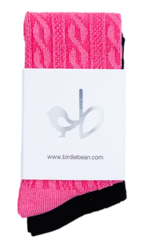 Knee-high Socks Set- Black And Pink