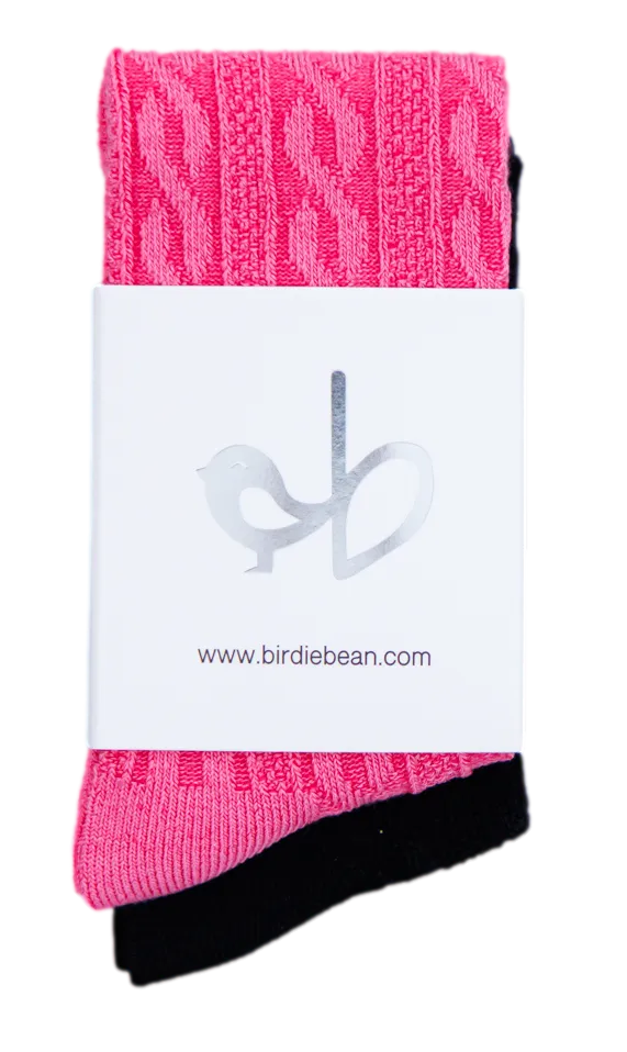 Knee-high Socks Set- Black And Pink