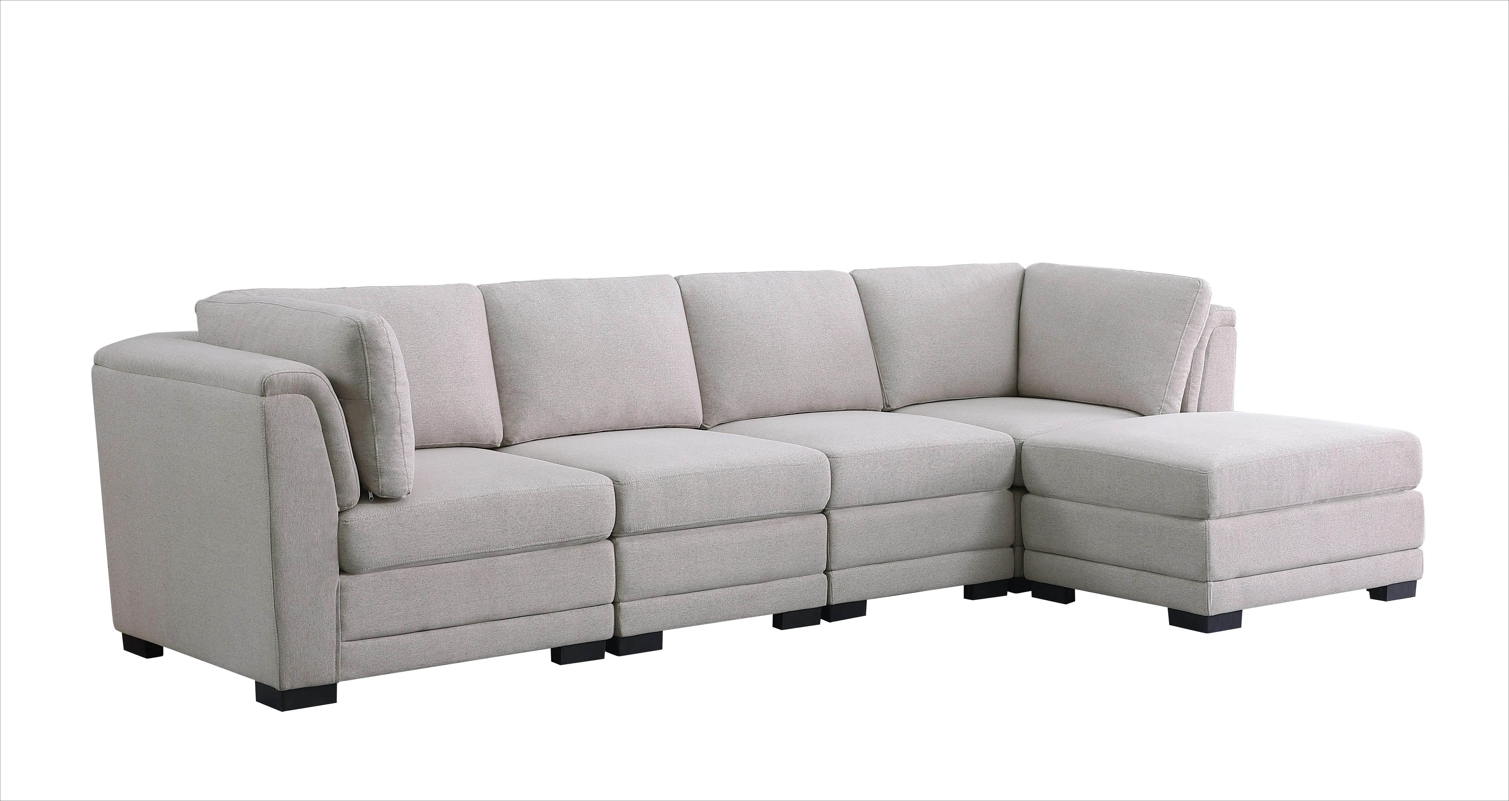 Kristin - Linen Reversible Sectional Sofa With Ottoman - Light Gray