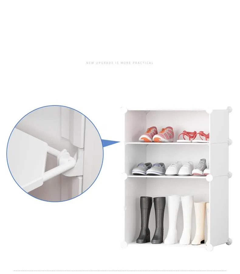 Kuber Industries Pack of 3 Shoes Cabinet |2 Column 8-Tier Foldable Shoe Rack Organizer for Closet | Plastic Shoe Shelf Collapsible Shoes Storage Box | Shoe Cabinet with Lids | JL2C8TWH | White